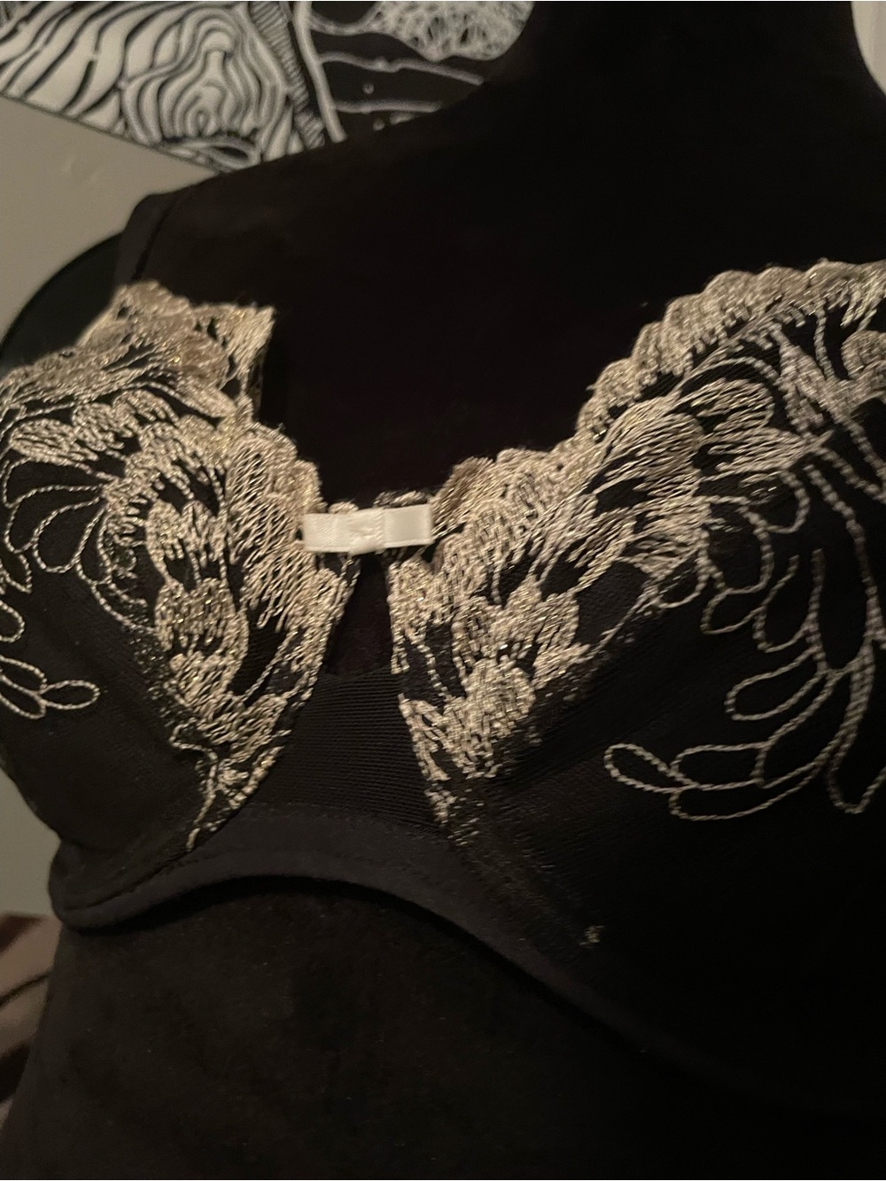 Paramour Black Bra with Cream Floral Embroidery - Picture 3 of 5